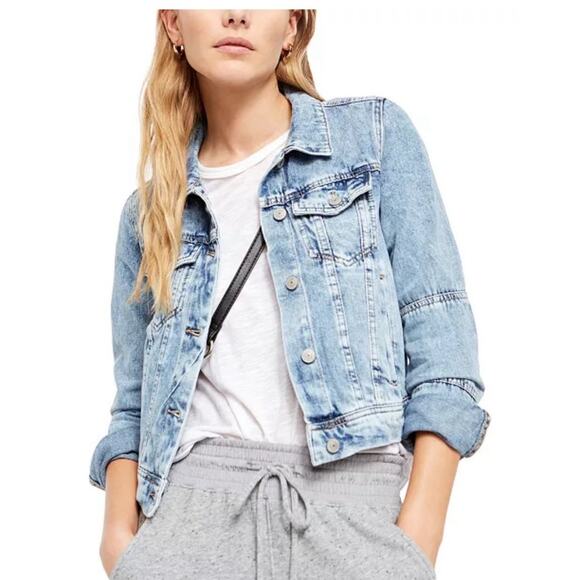 Free People Rumors Denim Jacket Staple Boho Festival Size Small - Picture 10 of 10